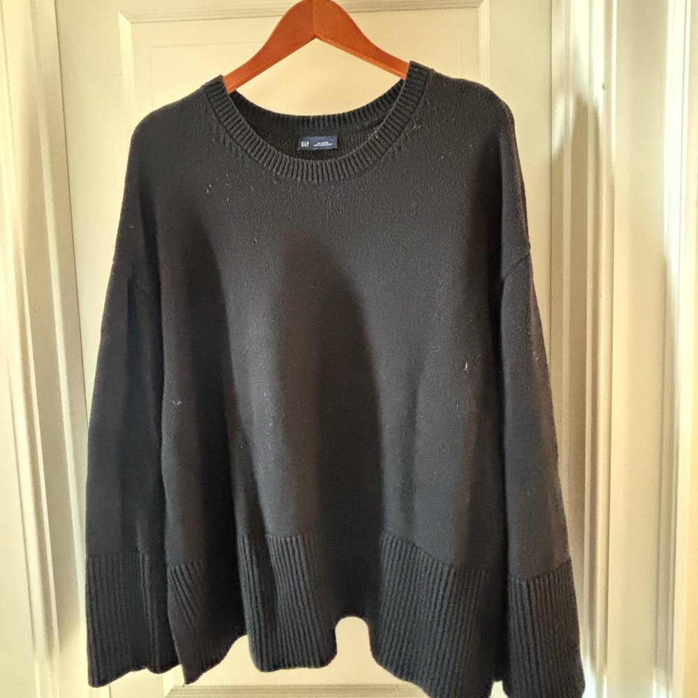 Gap 24/7 Sweater Split Hem Crew Neck Black Oversized Cotton XL